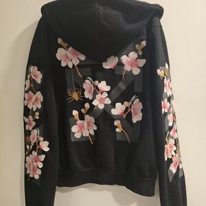 Offwhite Floral Embroided Black Hoodie